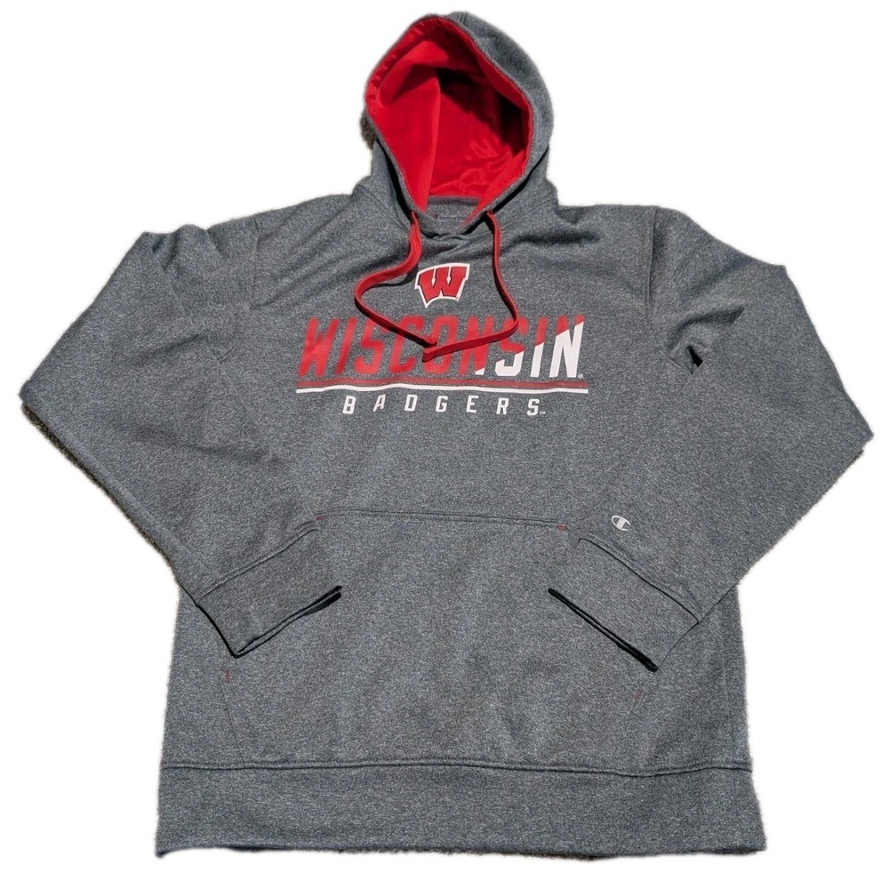 Wisconsin Badgers Champion Hoodie Mens Small Gray Drawstring Pullover